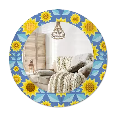 Espejo redondo con decoración Girasoles geométricos
