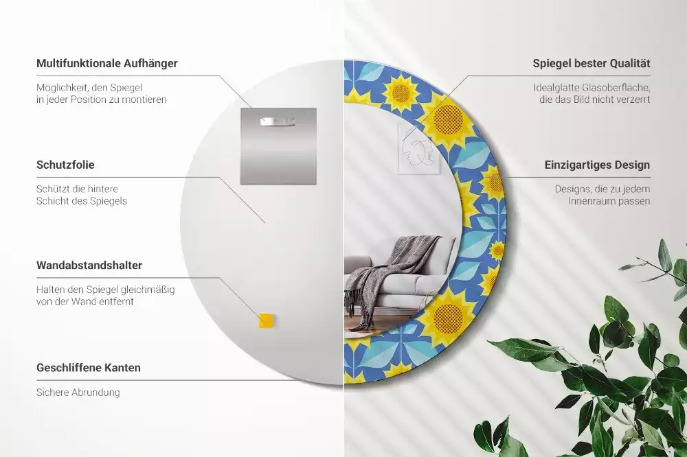 Espejo redondo con decoración Girasoles geométricos