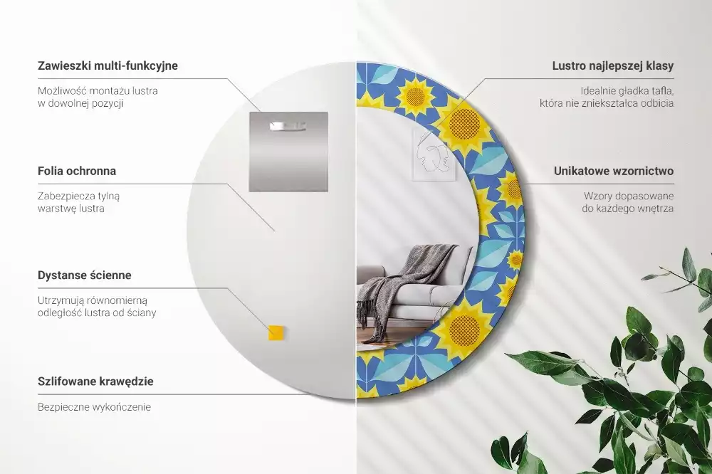 Espejo redondo con decoración Girasoles geométricos