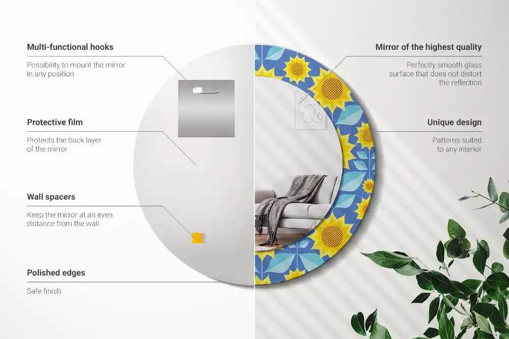 Espejo redondo con decoración Girasoles geométricos