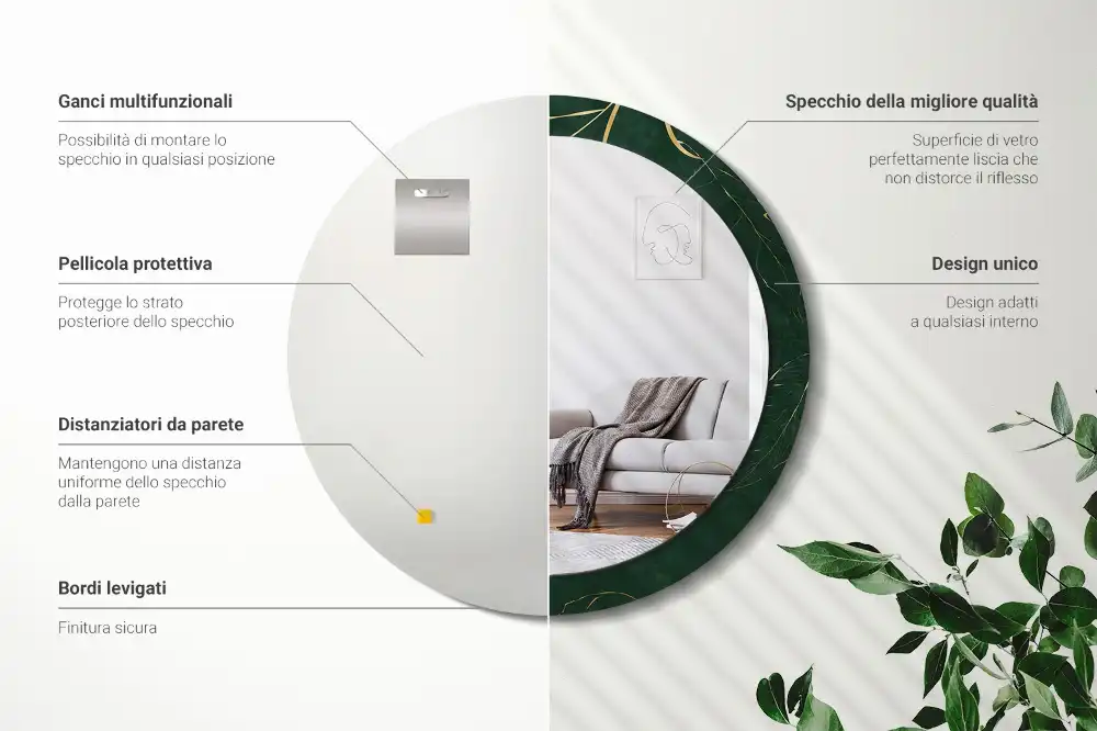 Espejo redondo con decoración Contorno de la hoja