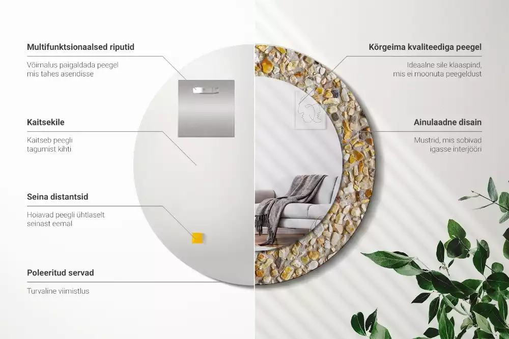 Espejo redondo estampado Patrón de terrazo