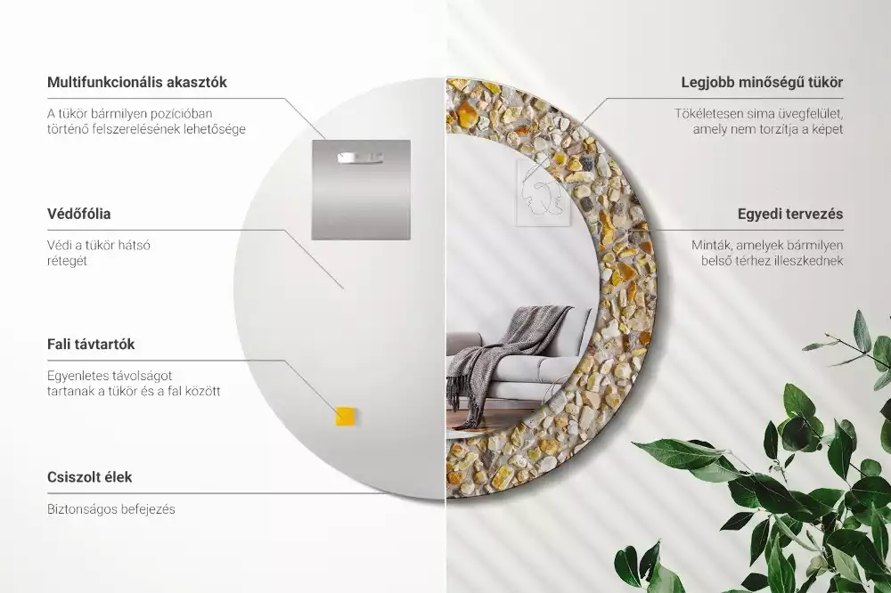 Espejo redondo estampado Patrón de terrazo