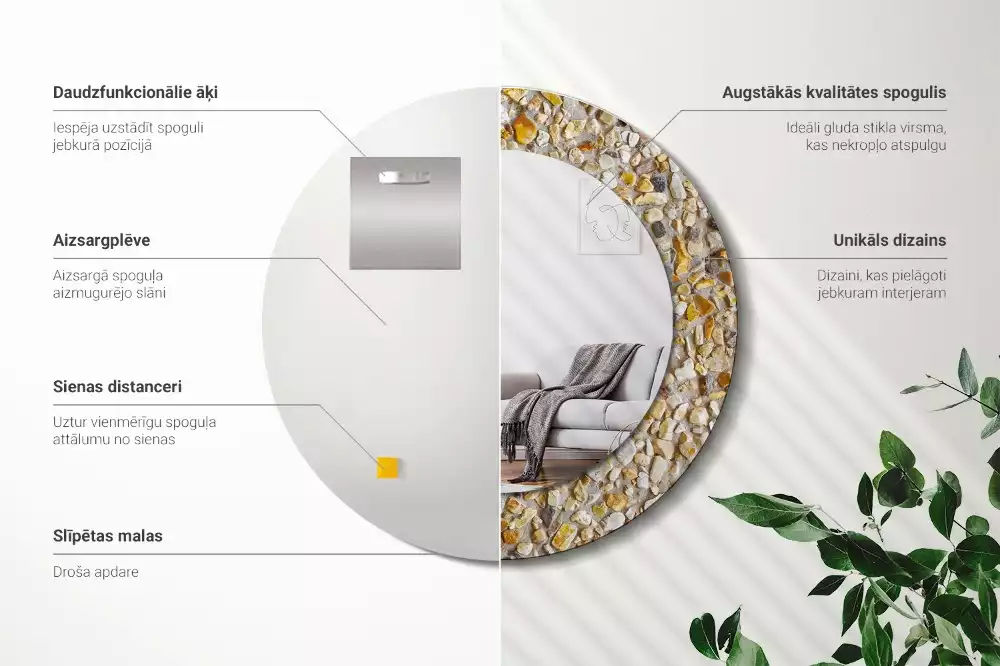 Espejo redondo estampado Patrón de terrazo