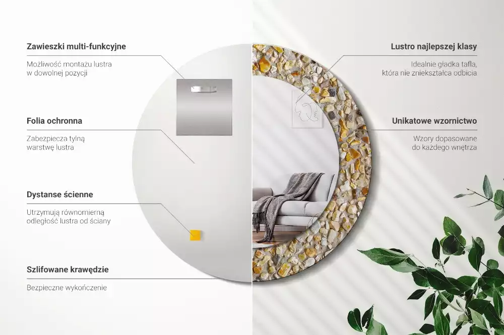 Espejo redondo estampado Patrón de terrazo