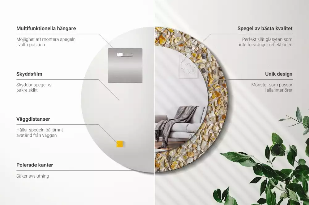 Espejo redondo estampado Patrón de terrazo