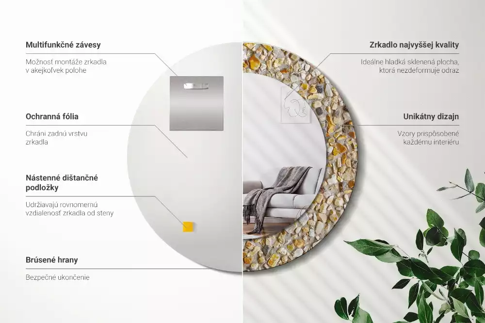 Espejo redondo estampado Patrón de terrazo