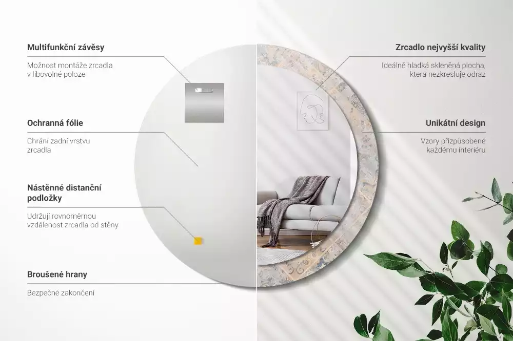 Espejo redondo estampado Azulejos desgastados