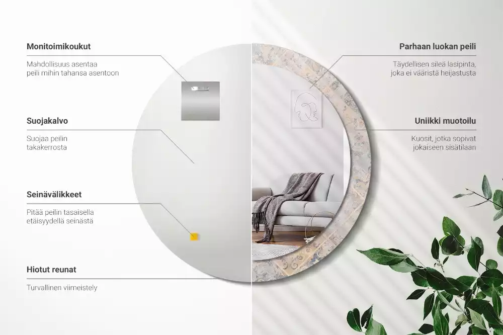 Espejo redondo estampado Azulejos desgastados