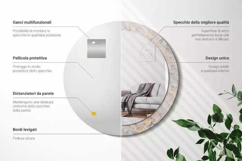 Espejo redondo estampado Azulejos desgastados