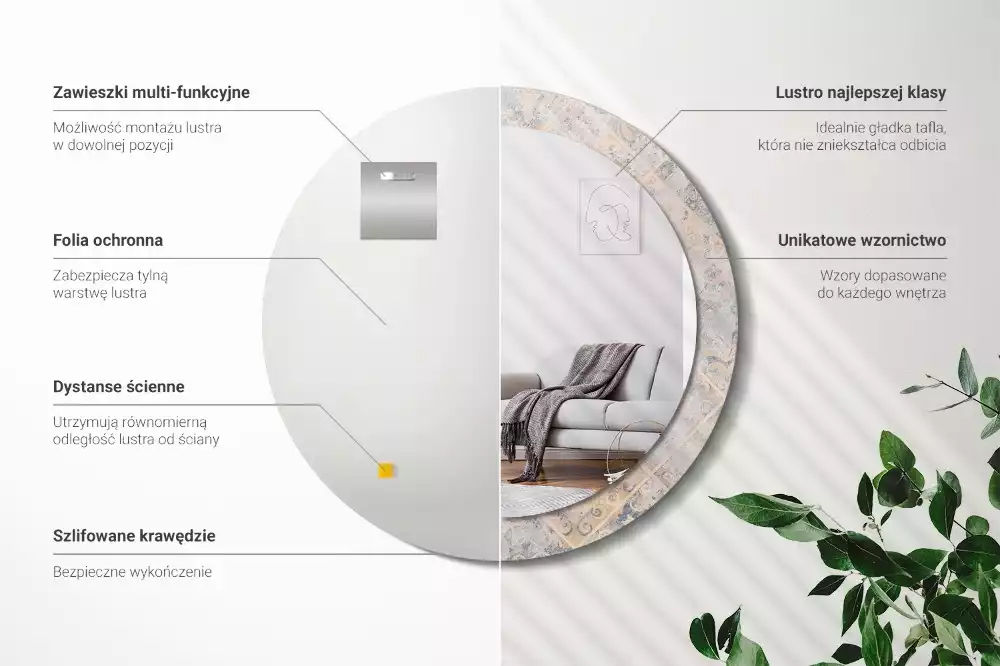 Espejo redondo estampado Azulejos desgastados