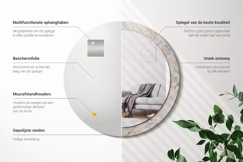 Espejo redondo estampado Azulejos desgastados