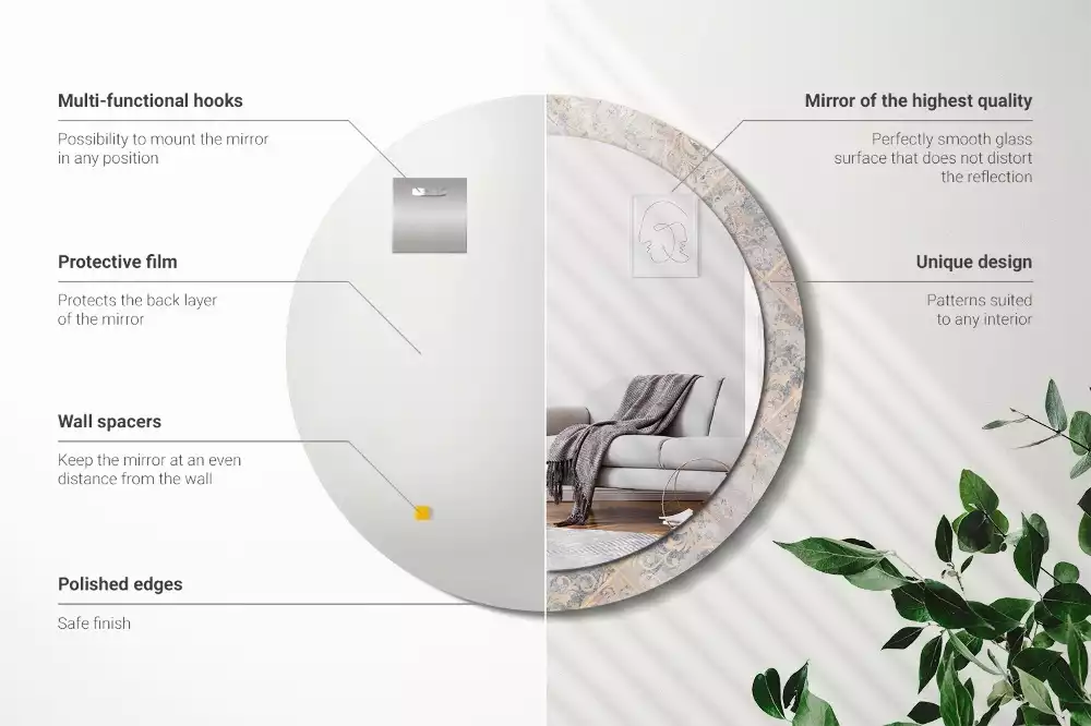 Espejo redondo estampado Azulejos desgastados