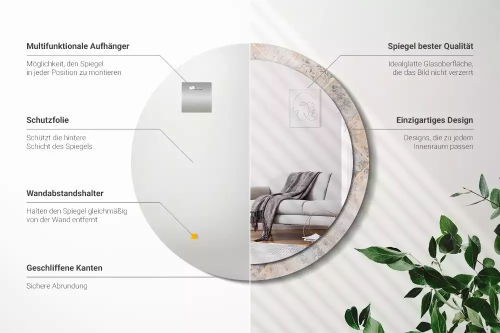 Espejo redondo estampado Azulejos desgastados