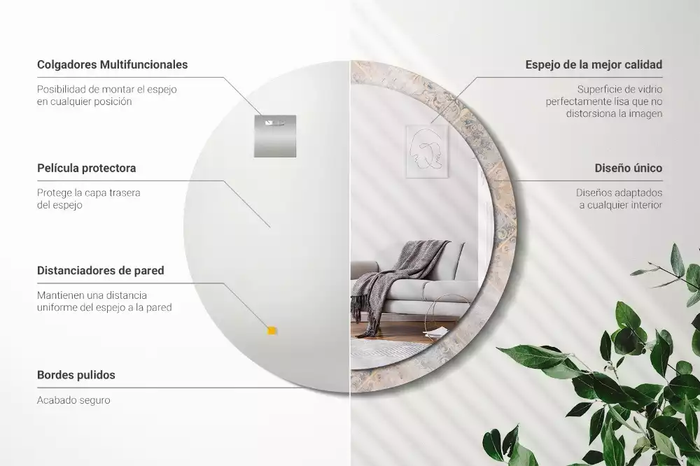 Espejo redondo estampado Azulejos desgastados