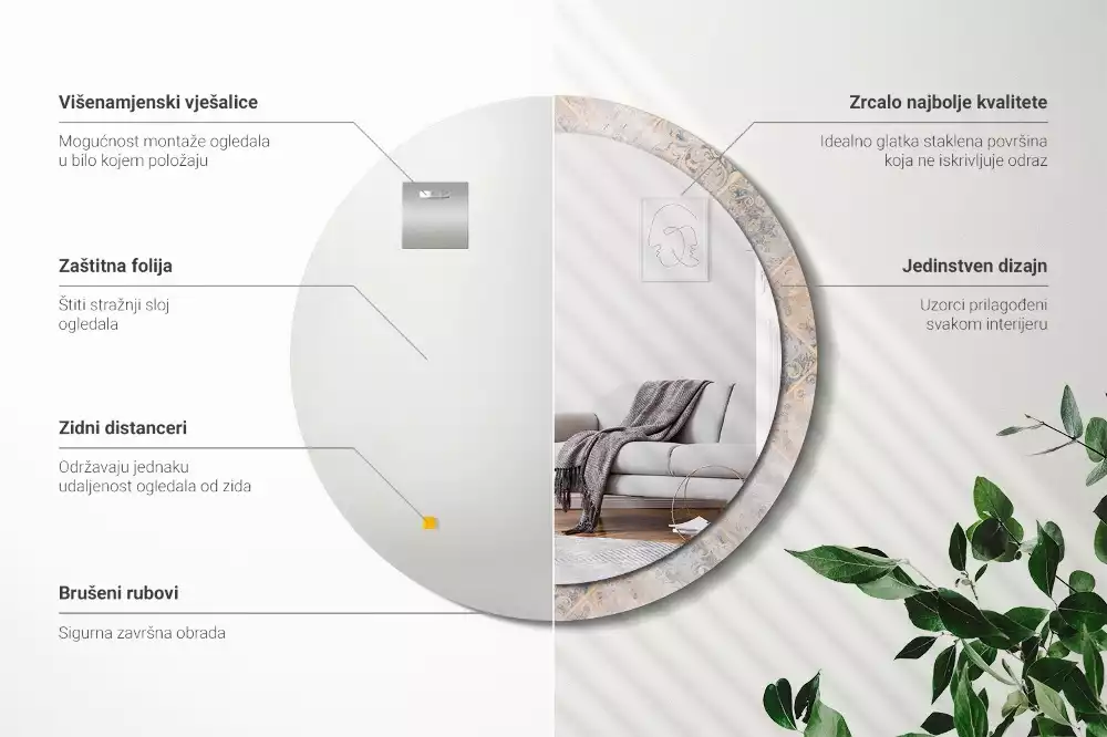 Espejo redondo estampado Azulejos desgastados