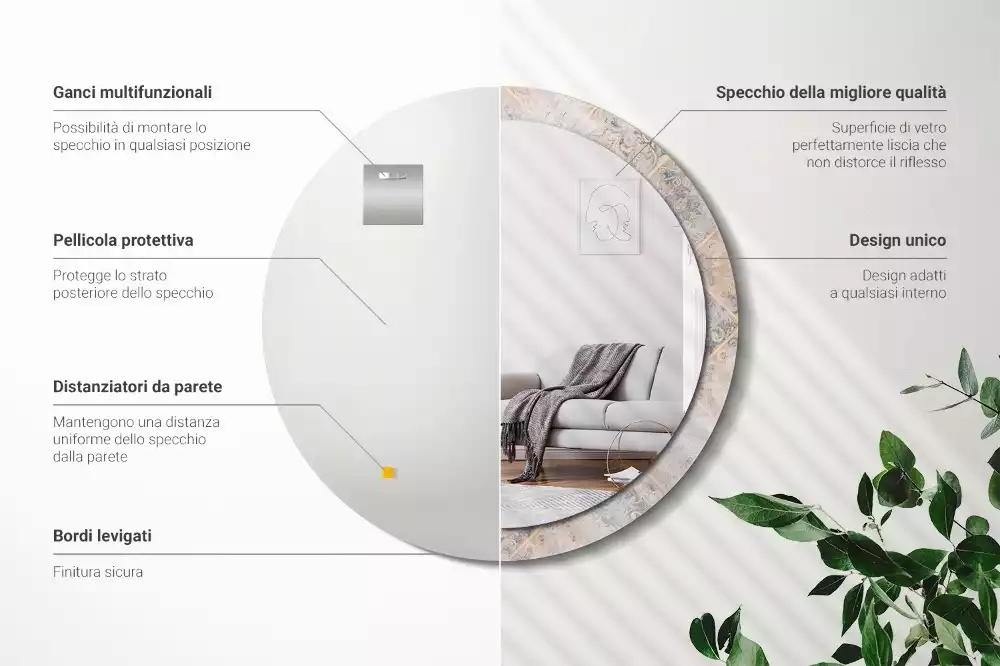 Espejo redondo estampado Azulejos desgastados