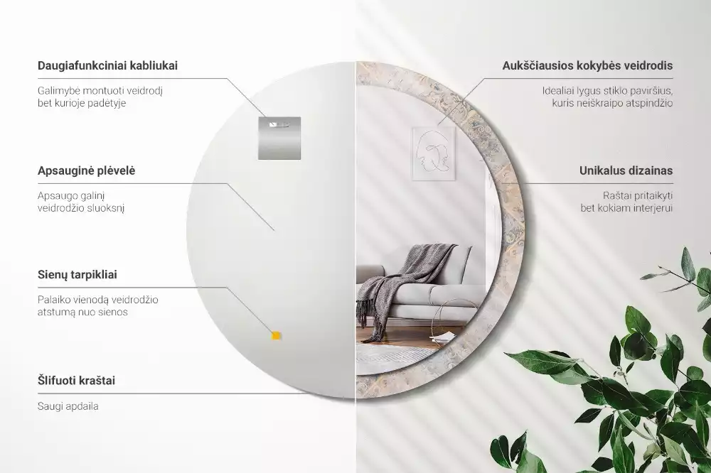 Espejo redondo estampado Azulejos desgastados