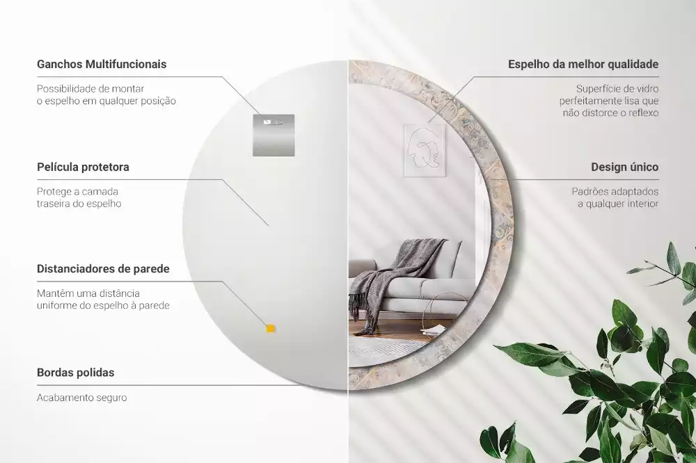 Espejo redondo estampado Azulejos desgastados