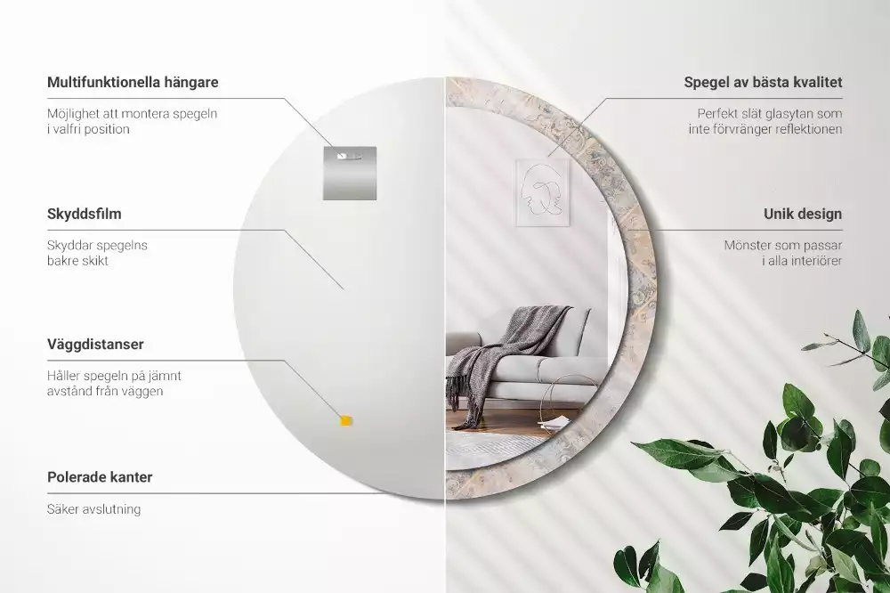 Espejo redondo estampado Azulejos desgastados