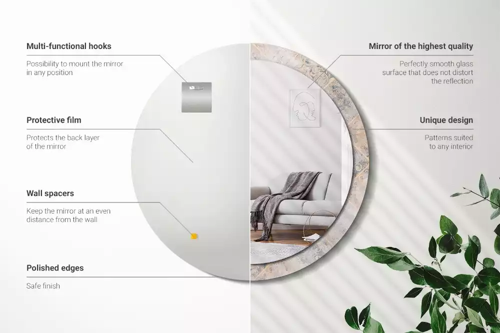 Espejo redondo estampado Azulejos desgastados