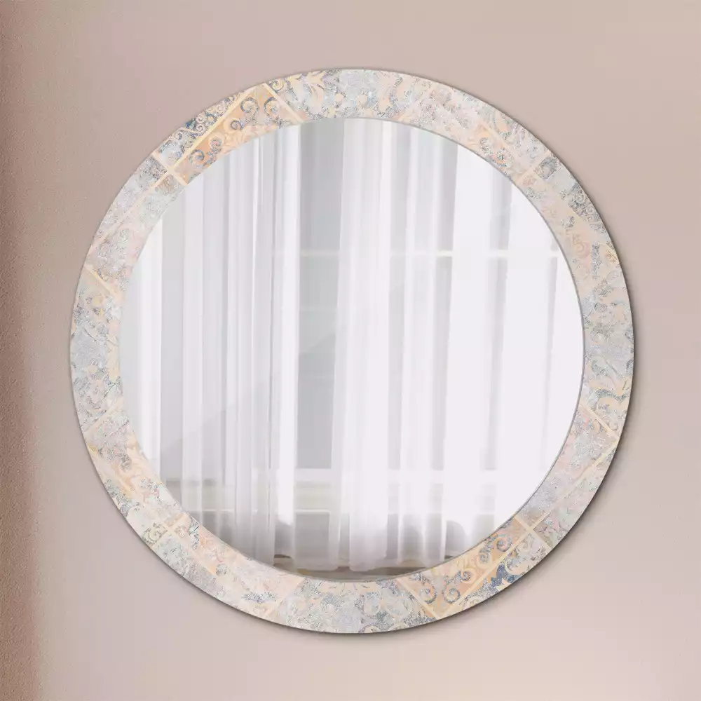 Espejo redondo estampado Azulejos desgastados