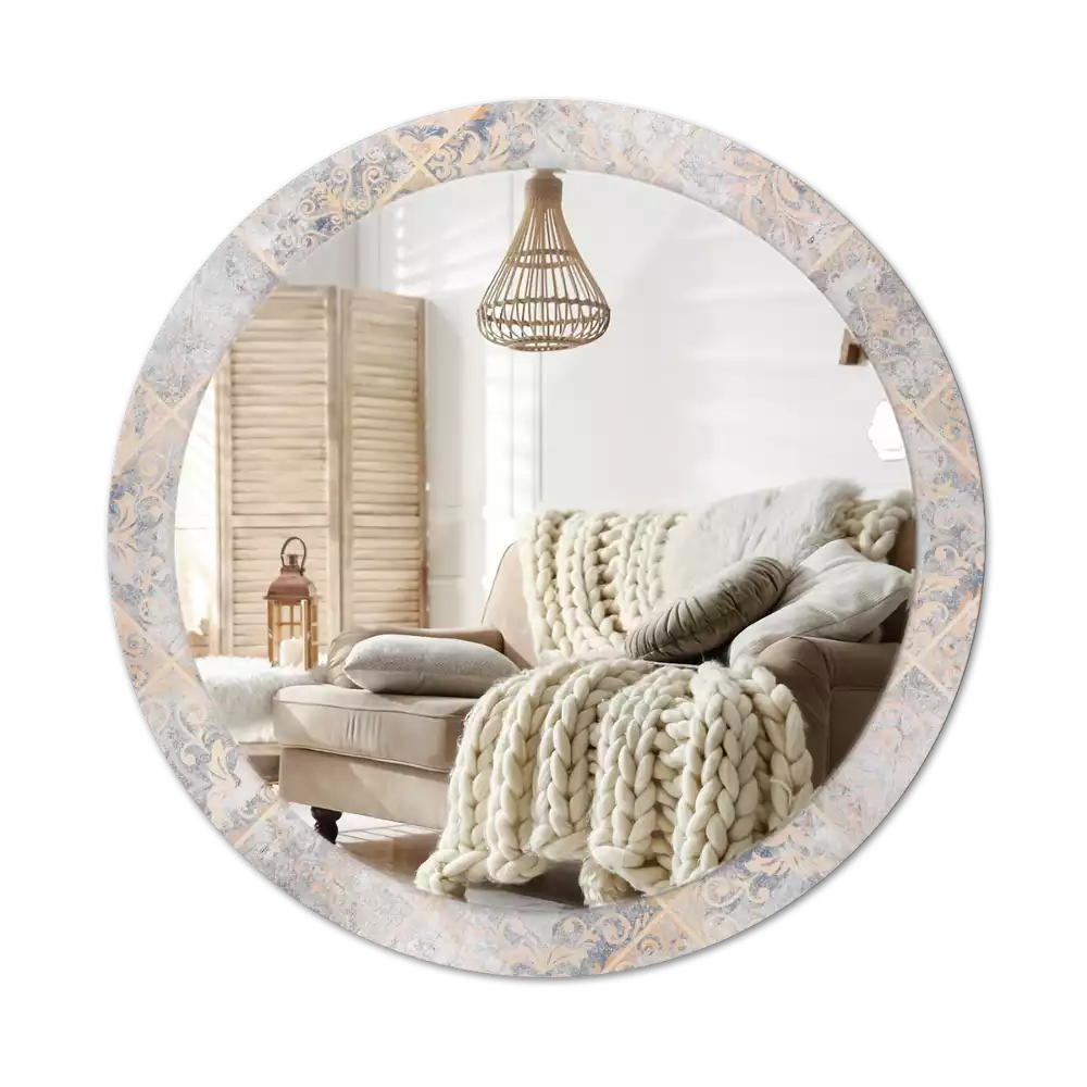 Espejo redondo estampado Azulejos desgastados