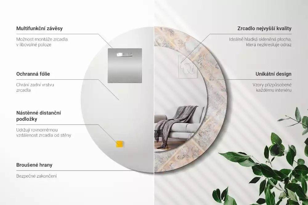 Espejo redondo estampado Azulejos desgastados