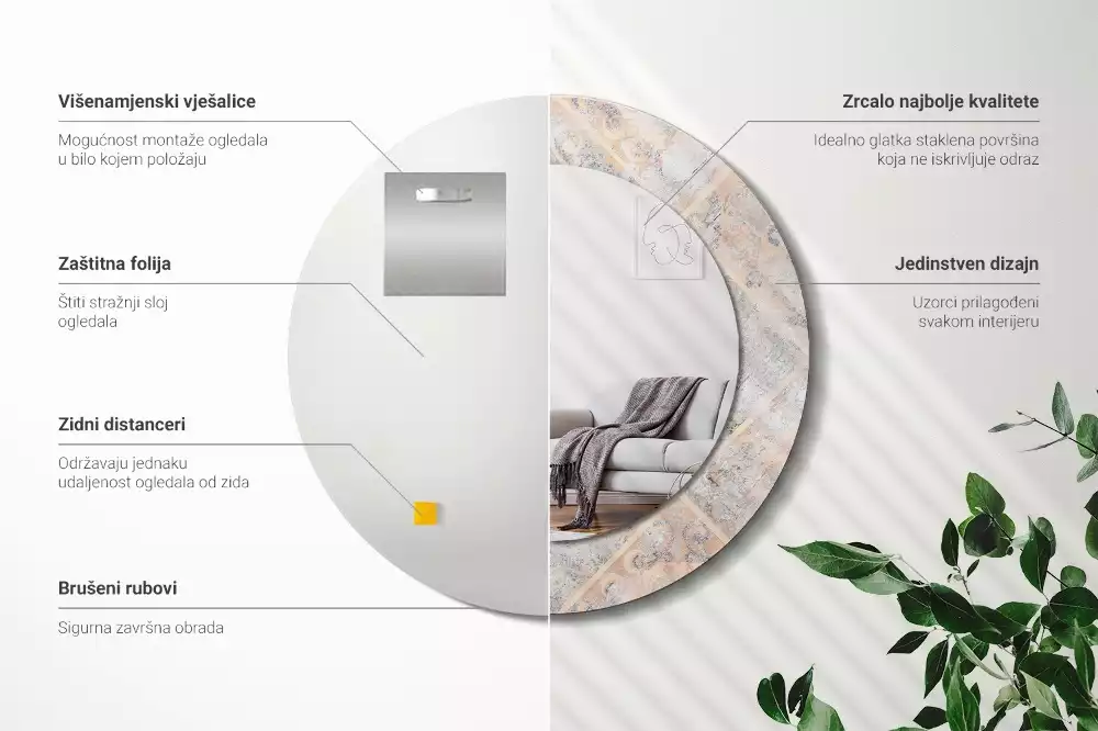 Espejo redondo estampado Azulejos desgastados