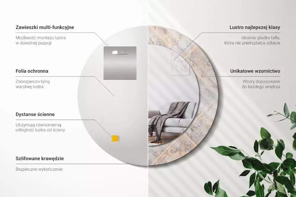 Espejo redondo estampado Azulejos desgastados