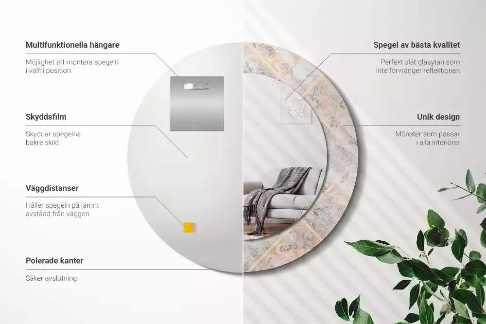 Espejo redondo estampado Azulejos desgastados