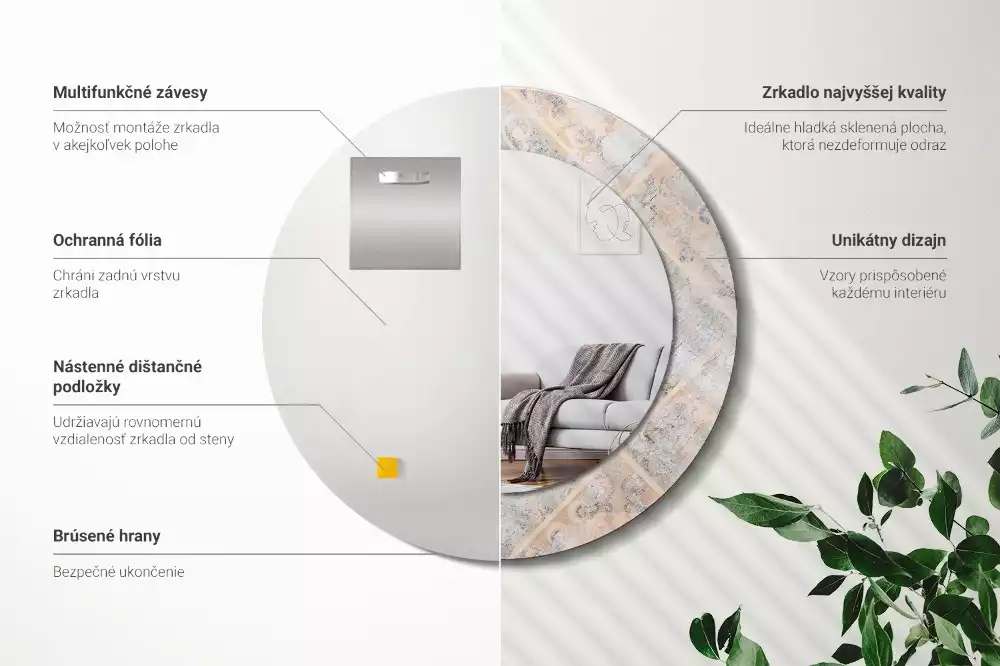 Espejo redondo estampado Azulejos desgastados