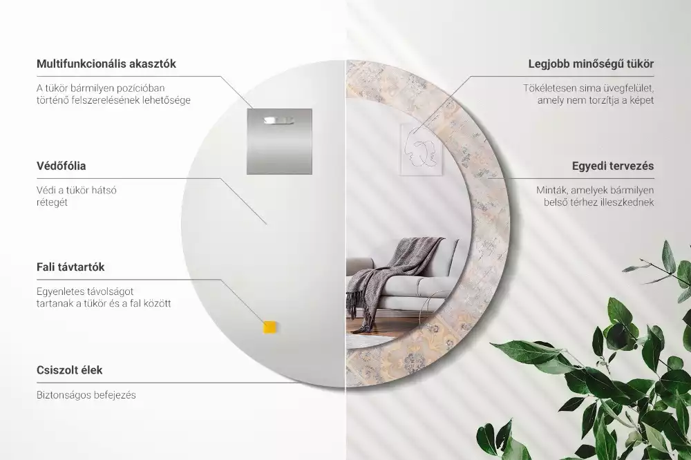 Espejo redondo estampado Azulejos desgastados