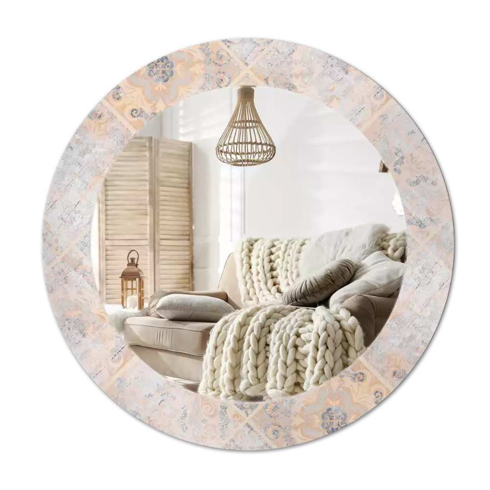 Espejo redondo estampado Azulejos desgastados