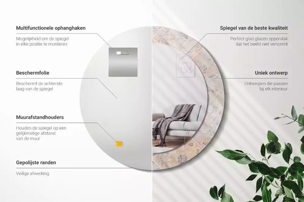 Espejo redondo estampado Azulejos desgastados