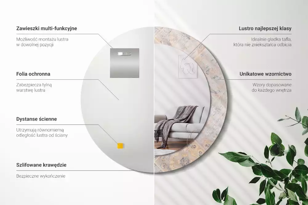 Espejo redondo estampado Azulejos desgastados