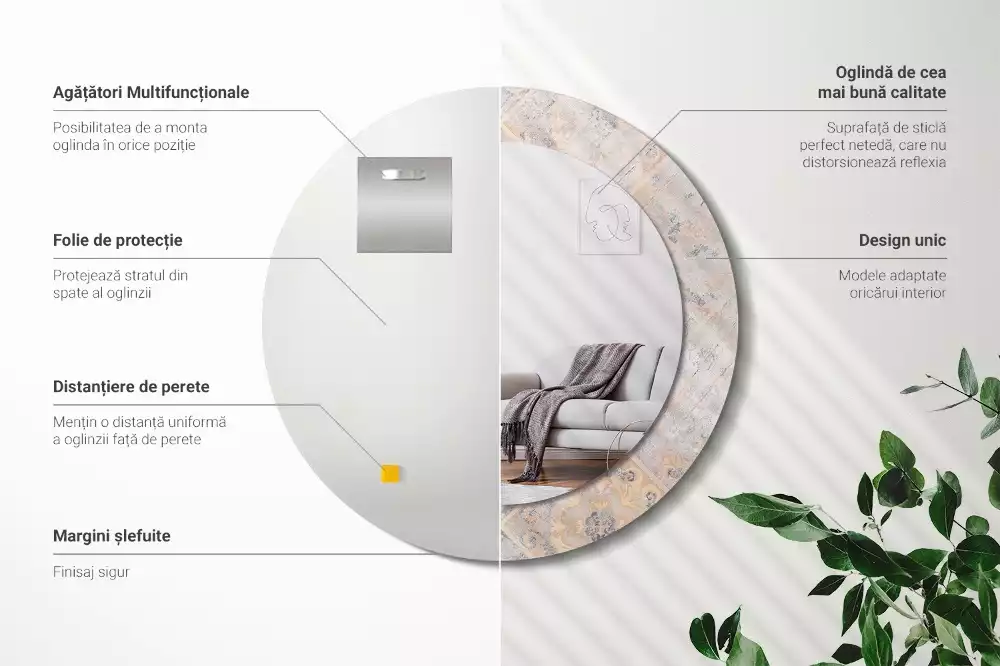 Espejo redondo estampado Azulejos desgastados