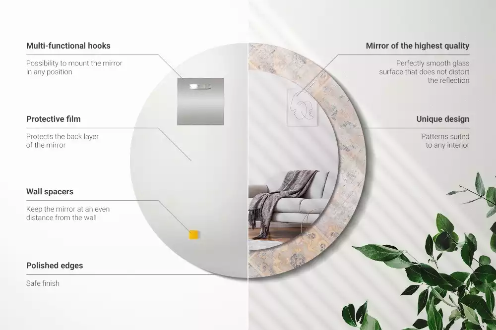 Espejo redondo estampado Azulejos desgastados