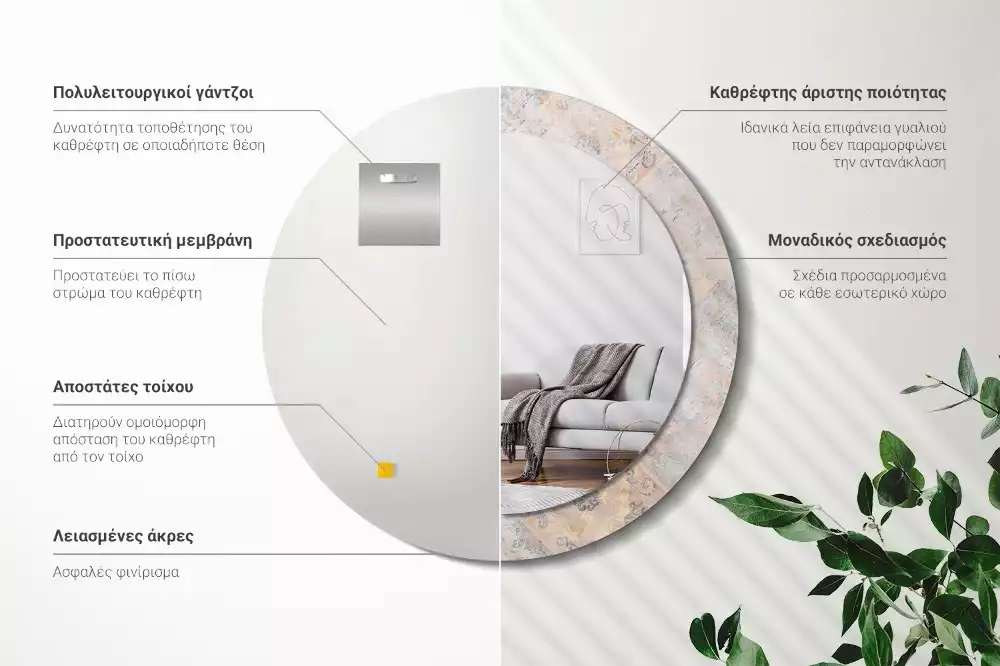 Espejo redondo estampado Azulejos desgastados