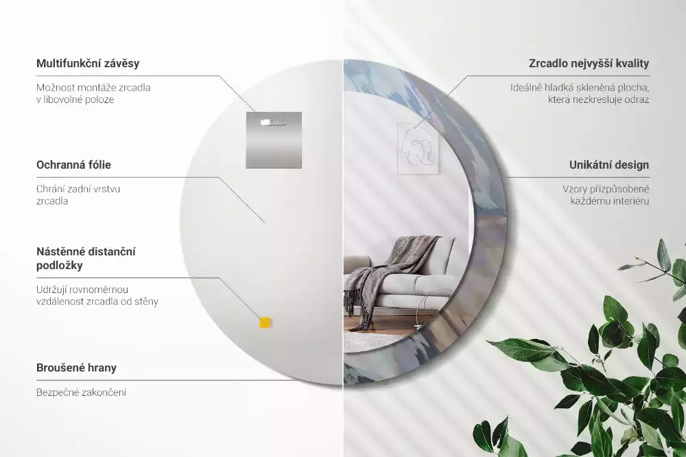 Espejo redondo impreso Ondas abstractas