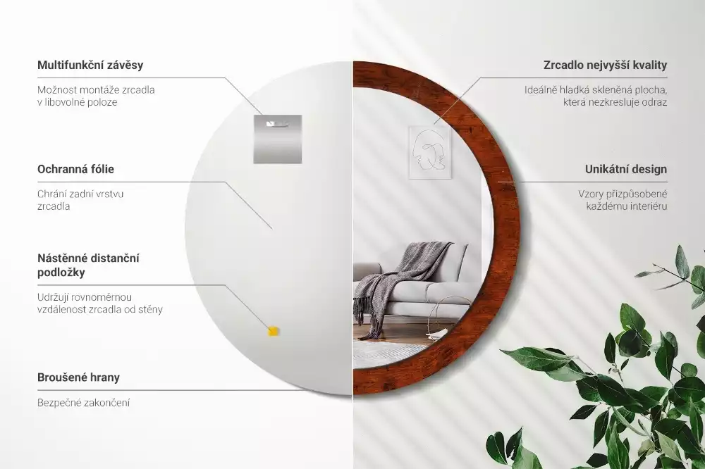 Espejo redondo impreso Madera natural