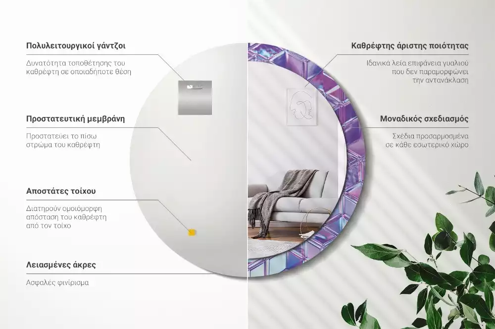 Espejo redondo con decoración Patrón de cristal