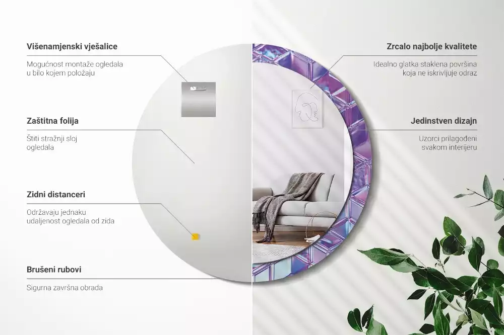 Espejo redondo con decoración Patrón de cristal