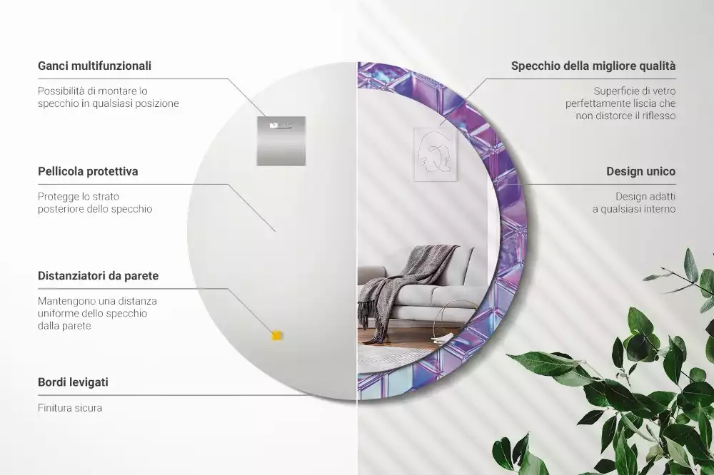 Espejo redondo con decoración Patrón de cristal