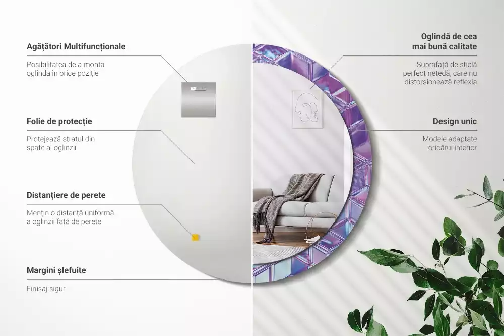 Espejo redondo con decoración Patrón de cristal