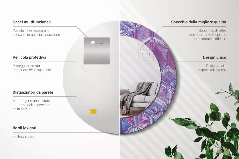 Espejo redondo con decoración Patrón de cristal