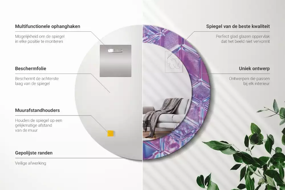 Espejo redondo con decoración Patrón de cristal