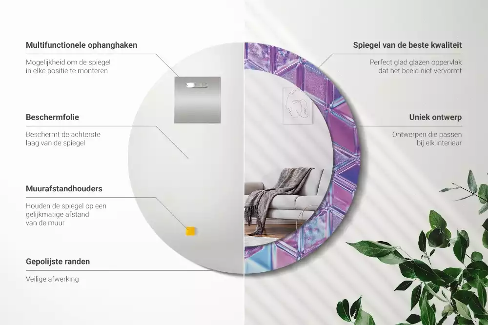 Espejo redondo con decoración Patrón de cristal