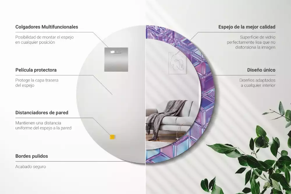 Espejo redondo con decoración Patrón de cristal