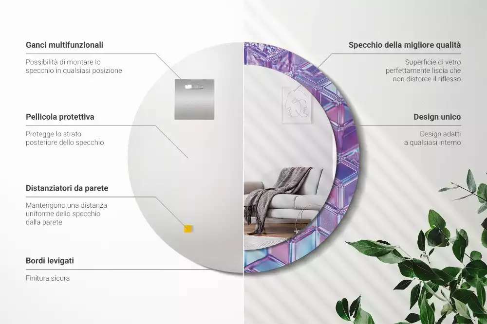 Espejo redondo con decoración Patrón de cristal